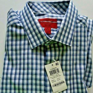Alfani Fitted Dress Shirt Men's Size M White Blue Checkered Long Sleeve